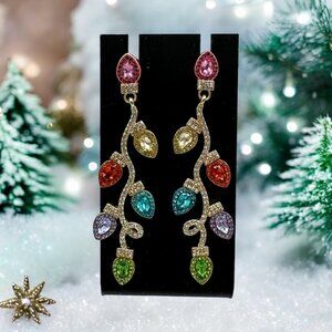 Multicolor Crystal Christmas Light Earrings Festive Statement Jewelry Holiday
